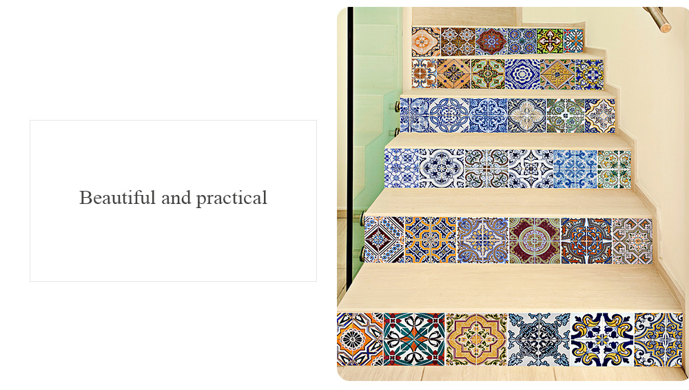 DIY Tile Decals Mexican Traditional Stair Stickers Removeable Waterproof Wallpaper Home Decor 7.1 x 39.4 inch 6pcs
