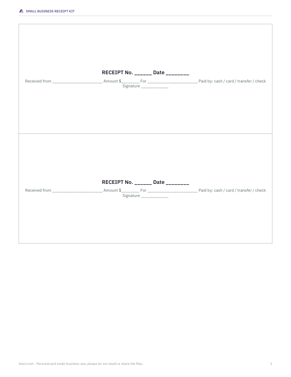 Preview of Printable Receipt Book 3 Per Page